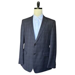 Lauren Ralph Lauren Slim Fit multi color neutral wool check plaid blazer | 44L